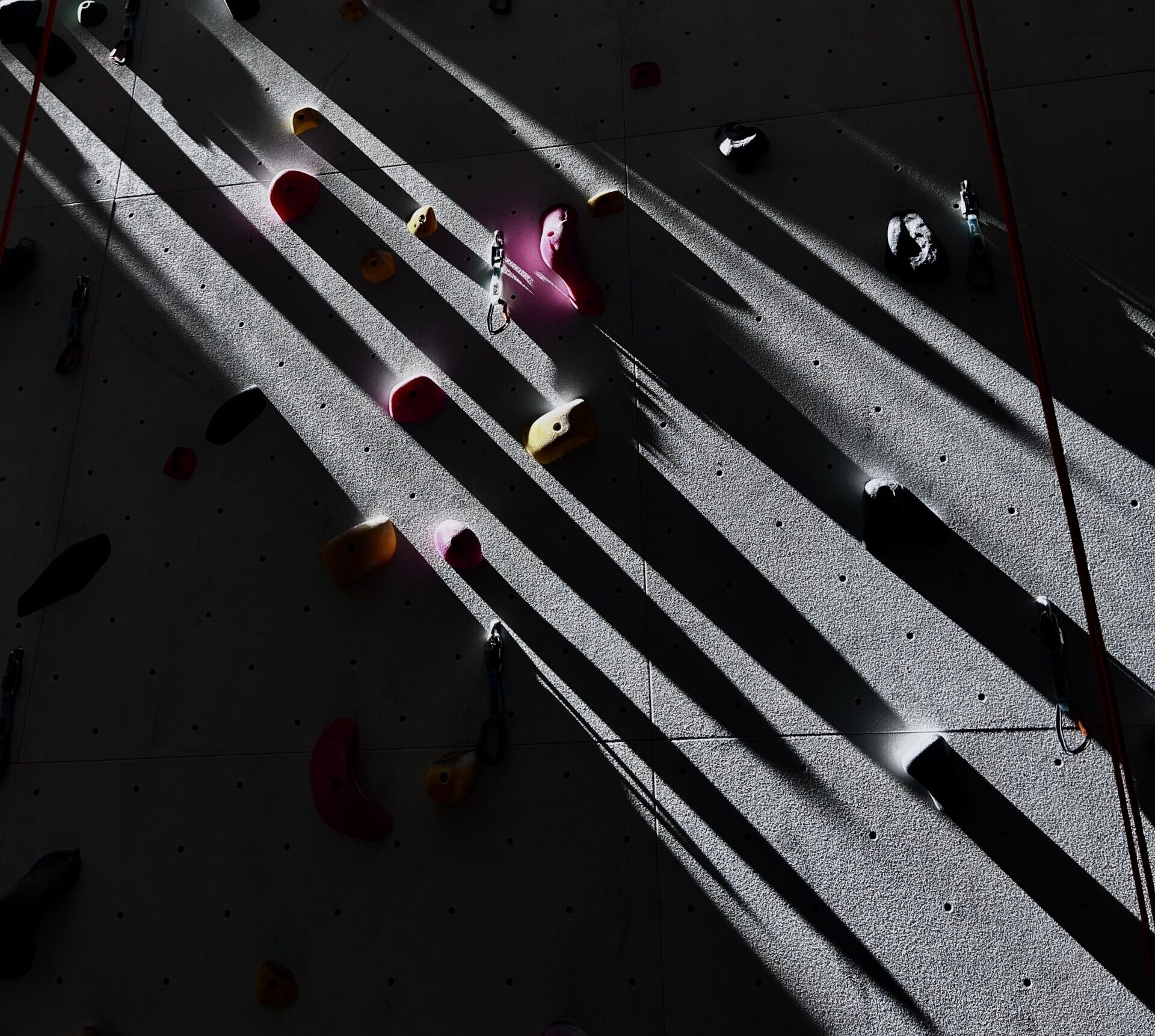 Light Shining on to climbing holds at Velocity